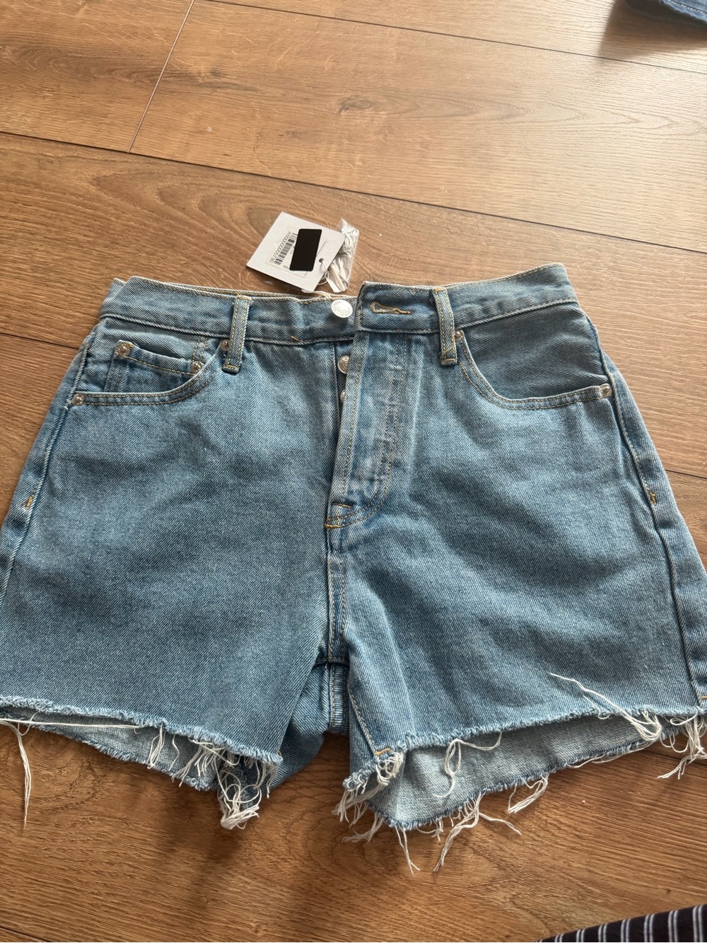 Adika Light Blue Distressed High-Rise Jean Shorts